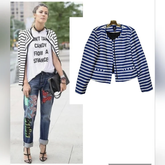 GAP Striped Blazer Jacket Zip Front w/ Pockets Textured Size 14 - EUC!~ - Picture 1 of 13